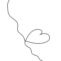Minimalist Heart Monoline Art. Flowing Romantic Love One Line Drawing. Continuous Line Heart Shape Connection. Monoline Love heart vector, continuous one line drawing.