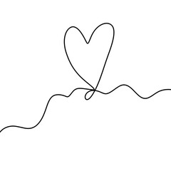 Continuous Line Heart Shape Connection. Monoline Love heart vector, continuous one line drawing. Minimalist Heart Monoline Art. Flowing Romantic Love One Line Drawing. 
