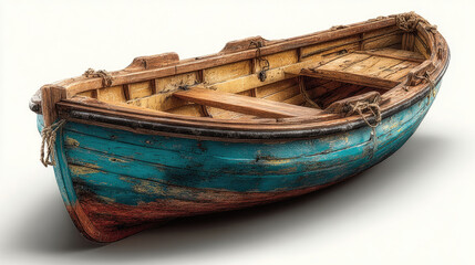 Obraz premium Rustic Wooden Boat Isolated on White - Vintage Maritime Decor