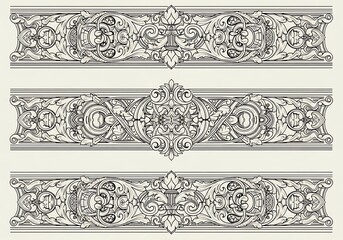 Elaborate vintage monochrome borders displaying rich floral ornaments