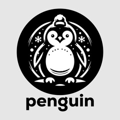 Cute Monochromatic Penguin Logo in Snow