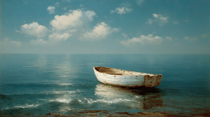 Obraz premium Serene Boat on Calm Water, Perfect for Travel and Relaxation Concepts
