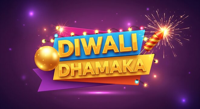 Diwali Dhamaka Sale Banner with Fireworks and Festive Lights &ndash; Big Celebration Offer 2025