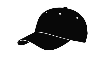 Classic black baseball cap with subtle white stitching detail front view isolated silhouette