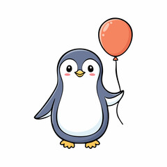 Cute Penguin with Balloon Cartoon Illustration 1.