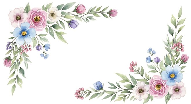 Elegant watercolour floral corners with soft, pastel color palette design