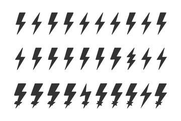 Set of Black Lightning Bolt Icons and Symbols or Thunderbolt and Energy Icon Collection. vector, illustration .