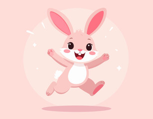 Cute Rabbit Jumping – Flat Vector Illustration
