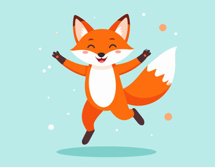 Cute Happy Fox Jumping – Flat Vector Illustration