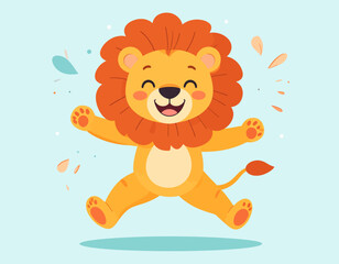 Cute Lion Jumping &ndash; Flat Vector Illustration