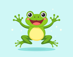 Cute Frog Jumping – Flat Vector Illustration