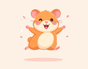 Cute Hamster Jumping – Flat Vector Illustration