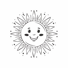 Smiling Sun Illustration with Rays and Decorative Dots.
