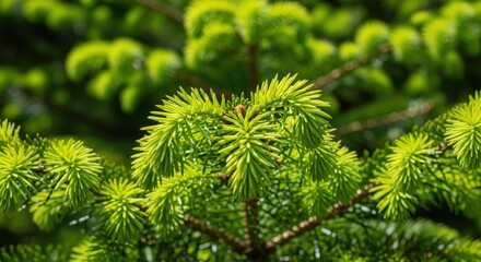 Fototapeta premium Close-up of vibrant green fir tree needles