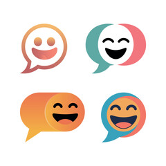 Laughing Chat Icon – Speech Bubble with Smiling Laugh Emoji Silhouette for Comedy, Messaging, and Fun Communication Logo