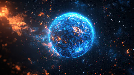 Obraz premium Burning planet space