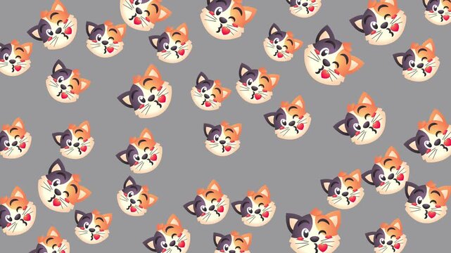 Pattern of cute cartoon corgi faces with orange, white and black colors on gray background