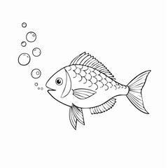 A simple line drawing of a fish blowing bubbles.