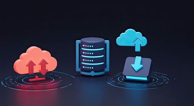 Secure cloud data transfer with modern database server for seamless file sharing and backup solutions in a digital age, offering reliable data hosting