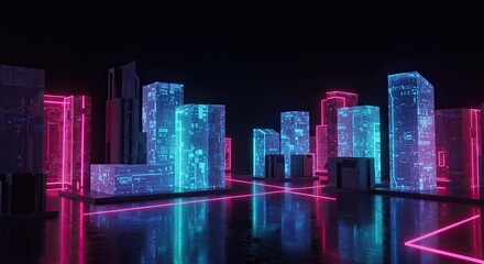 Step into the future with this stunning neon cityscape, perfect for tech brands, futuristic concepts, and modern design projects that need a vibrant edge