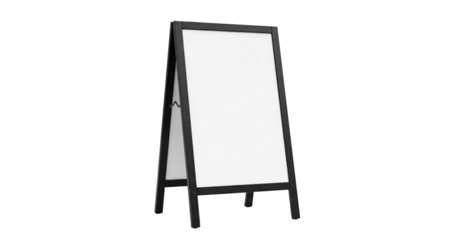 Isolated a frame sign with a white display board and a frame made of a material that is gray on transparent background