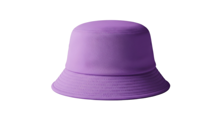 Isolated view of a trendy lavender bucket hat casting a subtle shadow with a neutral backdrop on transparent background
