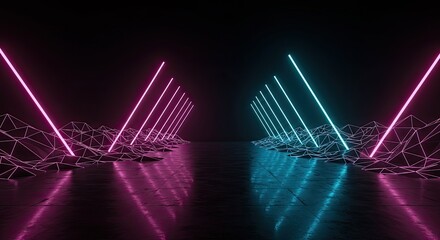 Dive into a stunning neon landscape with vibrant pink and blue light trails, perfect for futuristic designs and digital art projects needing a modern edge