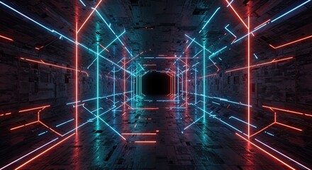 Step into the future with this vibrant neon tunnel, a stunning portal to another dimension, perfect for a modern tech brand or dynamic digital campaign