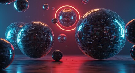 Futuristic spheres glow in neon light, perfect for modern tech, gaming, or sci-fi designs offering a dynamic and visually stunning background