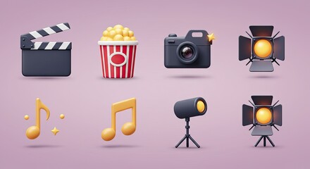 Create cinematic magic with this vibrant collection of movie making elements, perfect for adding a playful touch to your next creative project