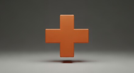 Obraz premium Floating Orange Plus Sign 3D Icon on Gray Background