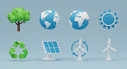 Embrace eco friendly sustainable living with a vibrant collection of renewable energy elements and symbols for a greener future today