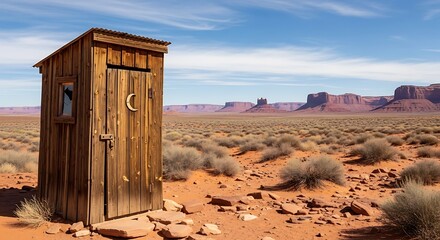 Outhouse in the Desert - A Rustic Toilet in a Barren Landscape.