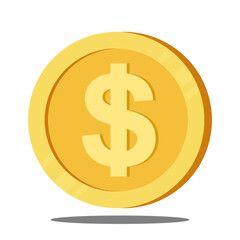 Obraz premium Cartoon gold coin icon, flat design template, game logo, app symbol, vector illustration