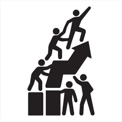 Teamwork success arrow silhouette showing leadership cooperation progress growth support vector art