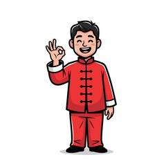 Obraz premium Cheerful Chinese Man in Traditional Tang Suit Giving OK Gesture