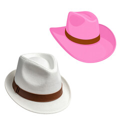 Cowboy hat or fedora is a classic fashion accessory on a white background