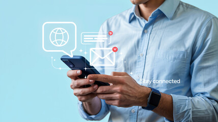 Man using smartphone for communication and staying connected online