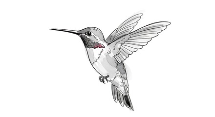 Fototapeta premium Hand drawn illustration of a hummingbird isolated on white background, flying with wings spread