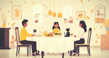 Fototapeta premium Happy Indian family enjoying a meal together indoors