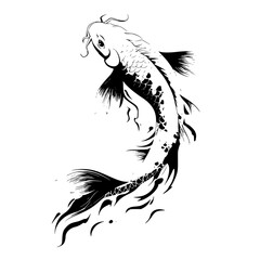 Obraz premium Blackandwhite Koi Fish Illustration with Flowing Water