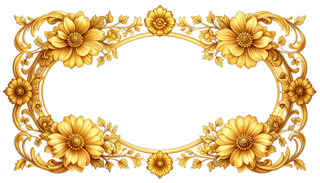 Ornate golden floral oval frame - Powered by Adobe