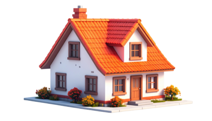 Cartoon house with orange tiled roof