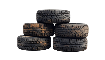 Stack of six used vehicle tires
