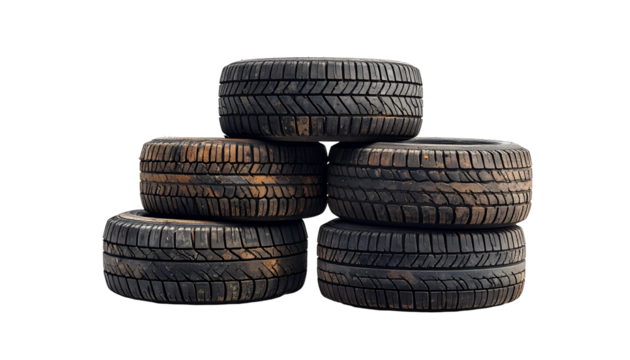 Stack of six used vehicle tires