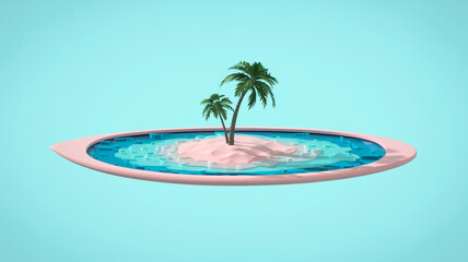 Tropical island with palm trees in a swimming pool on a blue background