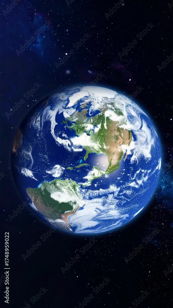 Wall mural globe view from space with visible continents and cloud formations in cosmic dark blue backdrop