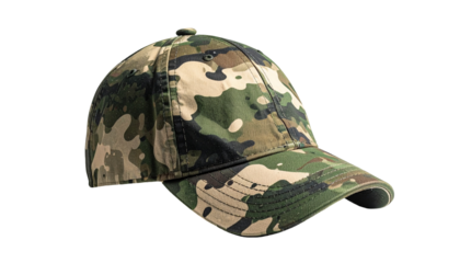 Camo baseball cap against black ground
