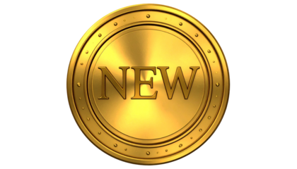 Shiny, golden "NEW" embossed on disk