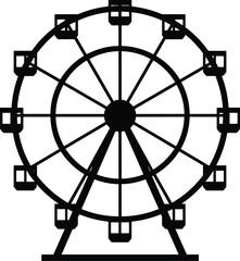 Ferris wheel with radial spokes and small cabins, front view, solid black silhouette